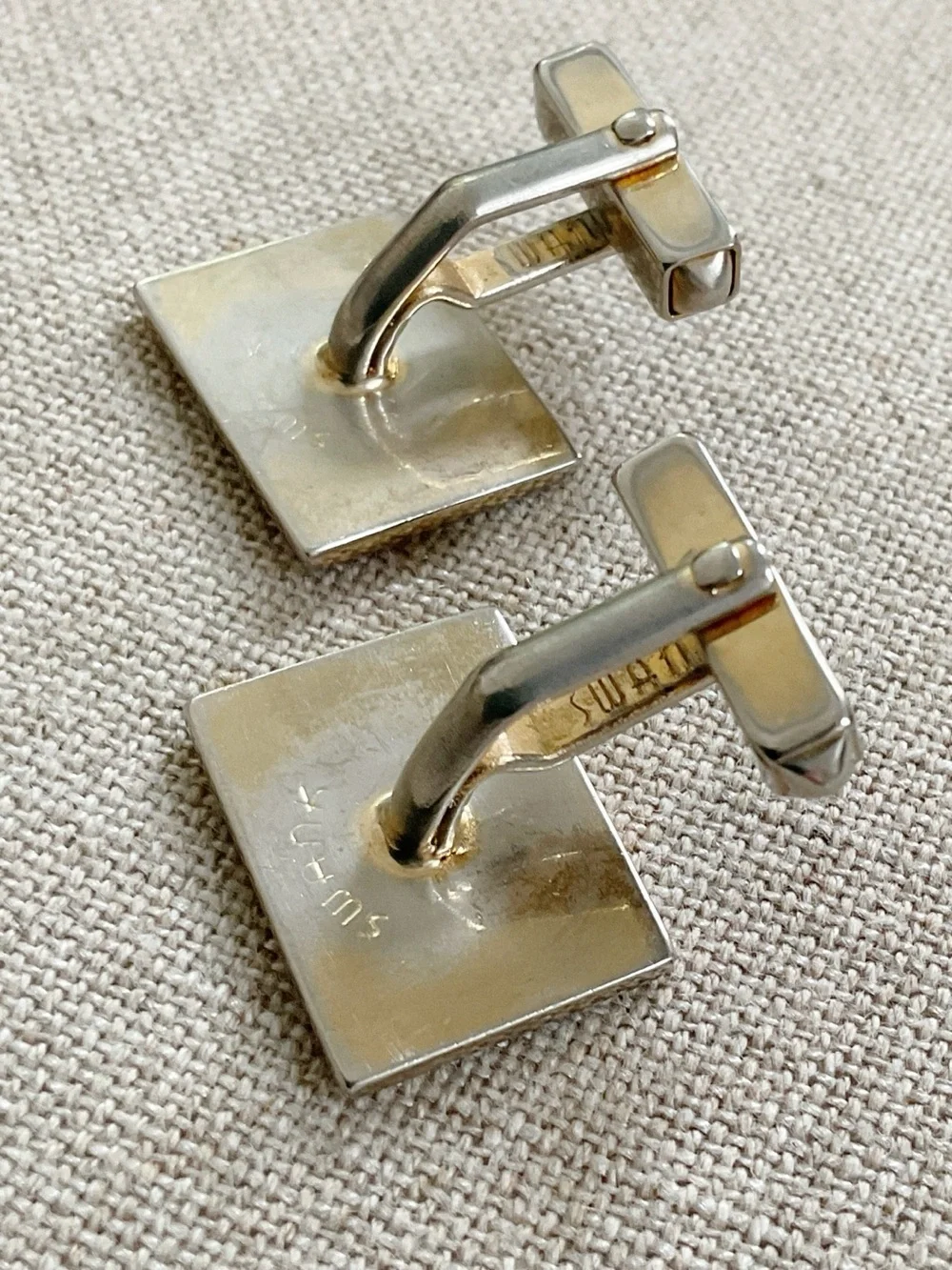 Vintage Swank Two-Tone Ribbed Rectangular Cufflinks
